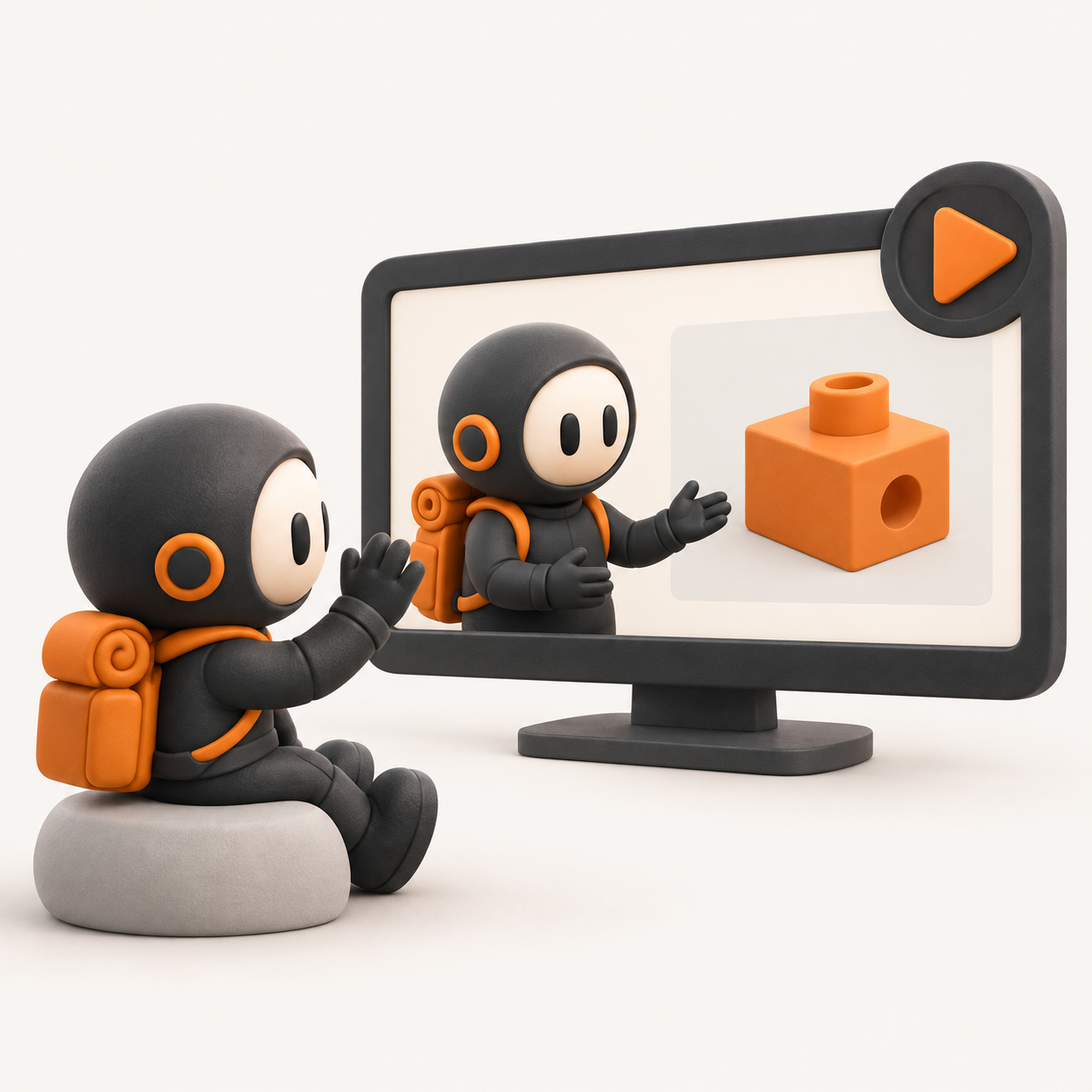 Video und Webinar: Eine Lernfigur erhält persönliche Anleitung am Bildschirm.