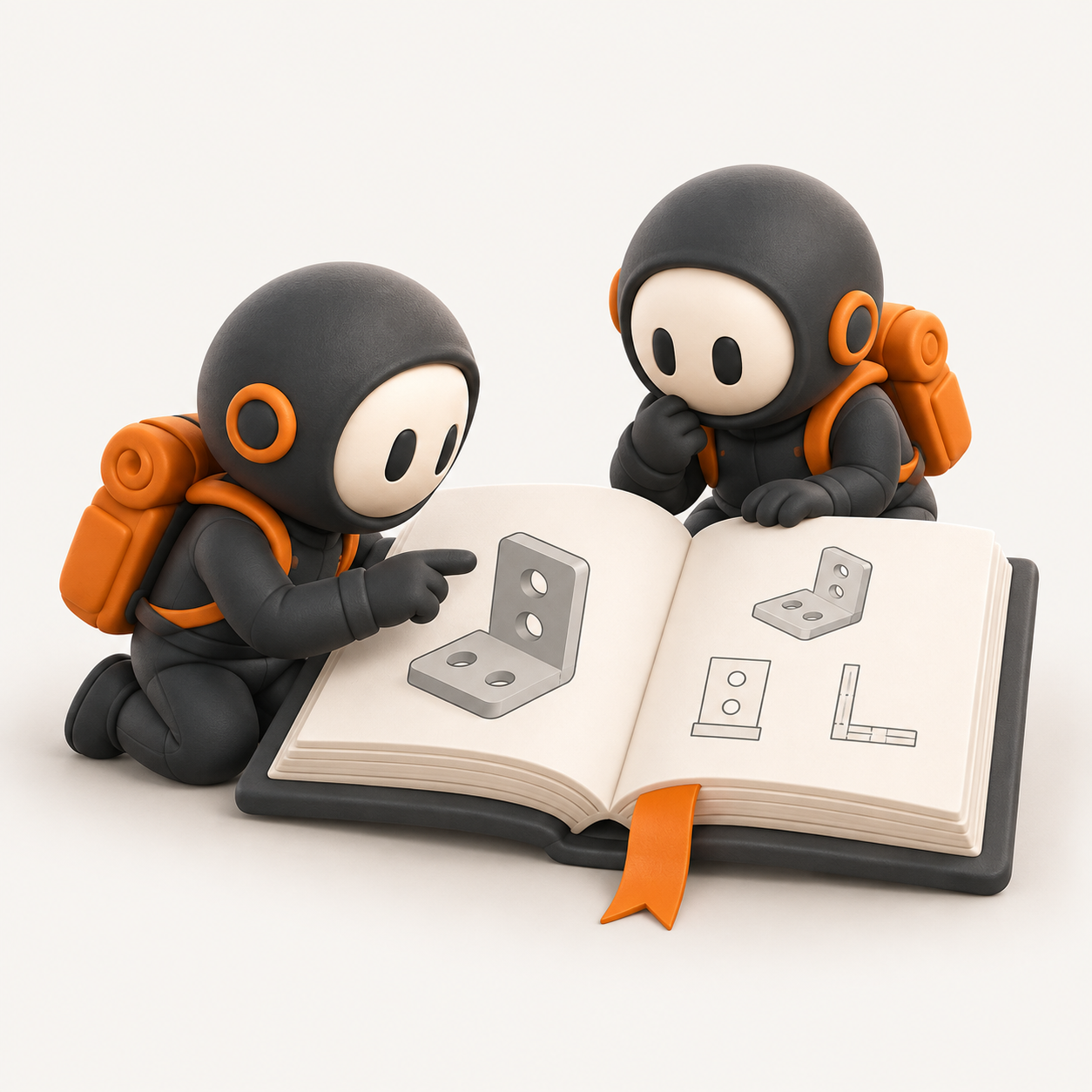 Design Guideline: Zwei Figuren vertiefen ihr Wissen mit einem gemeinsamen Nachschlagewerk.