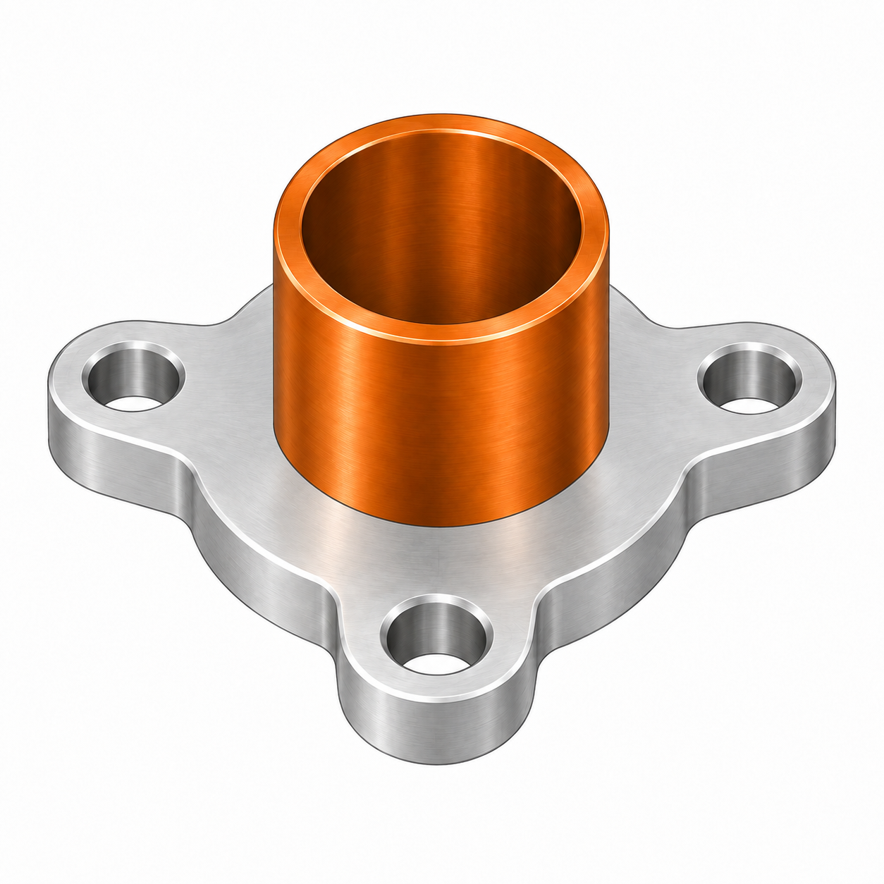 Modularer Aufbau: Flanschplatte und orange hervorgehobener Zylinder
