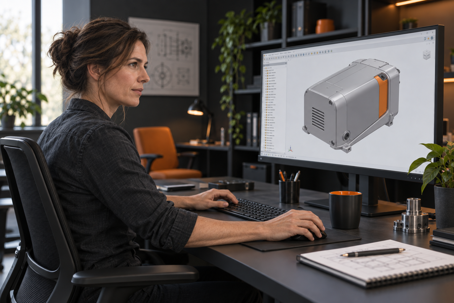 Konstrukteurin bei der Arbeit an einem CAD-Modell