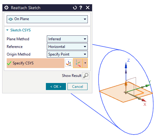 Eine Skizze mit Reattach Sketch in Siemens NX neu zuordnen.